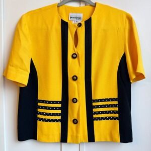 Vintage 80s Colorblock Cropped Jacket Petite 6 Yellow Black Blazer‎ Perceptions